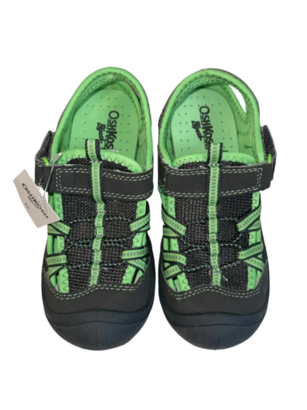 New w/ Tags Children's Sz 12 Gray Lime Green Fisherman Bumper Toe Sandals Shoes